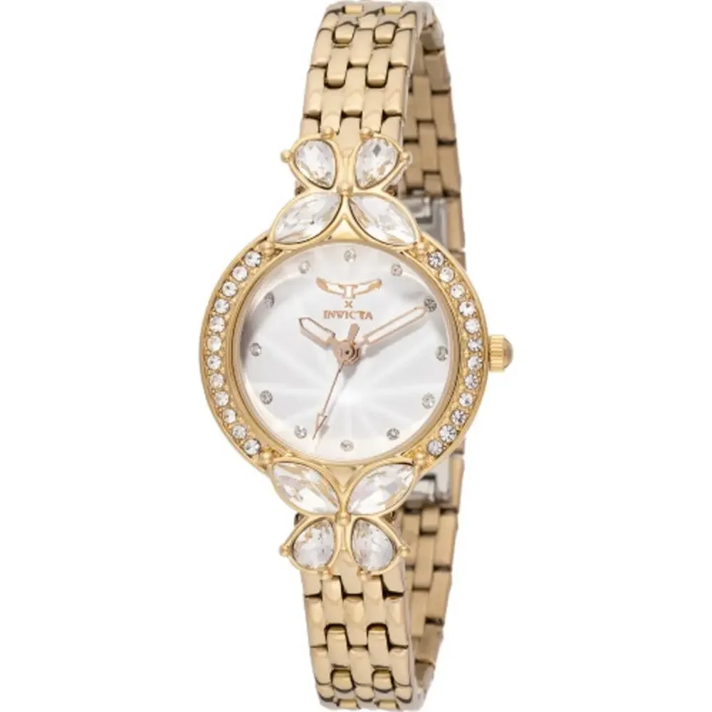 NWT Invicta Wildflower I 69095 Gold Tone Crystal Watch Mother of Pearl Dial